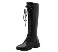 StyliShoes Women Knee-High Lace-up Boots with Pointed Toe and Low Heel Black
