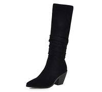 StyliShoes Women Knee-High Slouch Boots with Pointed Toe and Chunky Heel