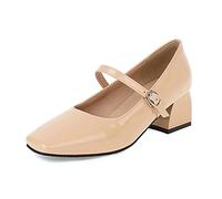StyliShoes Women Mary Jane Shoes with Mid Chunky Heel and Square Toe Apricot