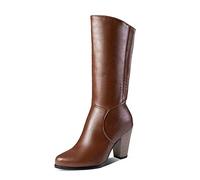 StyliShoes Women Mid-Calf Boots with Block Heel Tan
