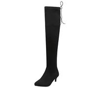 StyliShoes Women Over-The-Knee Boots with Kitten Heel and Pointed Toe Black