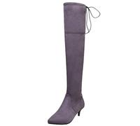 StyliShoes Women Over-The-Knee Boots with Kitten Heel and Pointed Toe Grey