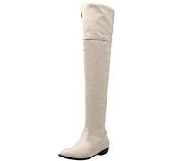 StyliShoes Women Over-The-Knee Boots with Low Heel Beige