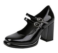 StyliShoes Women Platform Mary Jane Court Shoes with Double Straps and Chunky Heel Black