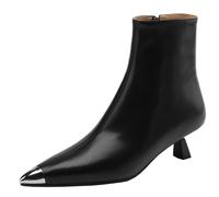 StyliShoes Women's Pointed Toe Leather Ankle Boots Kitten Heel Booties with Zipper Closure