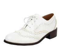 StyliShoes Women's Retro Solid Color Oxfords Chunky Heel Brogues White