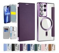 Stylistory Phone Case, 2025 New Personalized Leather Texture Flip Phone Cases,Magnetic Full-Cover Flip Leather Phone Case for Samsung S22/23/24/25 Ultra (Purple,S24)
