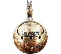 Stylitzy Vintage Ashtray with Lid for Cigarettes,Metal Windproof Smokeless Odorless Ash Tray Holder for Indoor Outdoor Decorative Hand-Carved Fancy Gift Ornament for Home Office (Bronze Dog)