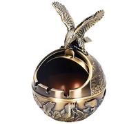Stylitzy Vintage Ashtray with Lid for Cigarettes,Metal Windproof Smokeless Odorless Ash Tray Holder for Indoor Outdoor Decorative Hand-Carved Fancy Gift Ornament for Home Office (Bronze Eagle)