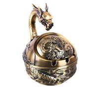 Stylitzy Vintage Decorative Windproof Ashtray with Lid for Cigarettes Metal Portable Cigarette Ashtray Odor Indoor Outdoor Hand Carved Fancy Gift ornament for Men（Bronze Dragon）
