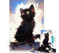 Stylized Black Cat Illustration Jigsaw Puzzles 1000 Pieces for Teenagers Smart Toy Home Pastime Accurate Cut Thoughtful Gift 38x26cm
