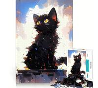 Stylized Black Cat Illustration Jigsaw Puzzles for Adults1000 Piece Sharp Logic Toy Together Fun Tight Cut Memorable Gift 38x52cm