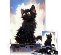 Stylized Black Cat Illustration Jigsaw Puzzles for Adults1000 Piece Sharp Logic Toy Together Fun Tight Cut Memorable Gift 38x52cm