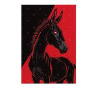 Stylized Black Donkey with Red Background Jigsaw Puzzle, 300 Piece