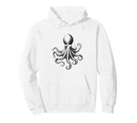 Stylized Black Silhouette Octopus with Flowing Tentacles Des Pullover Hoodie