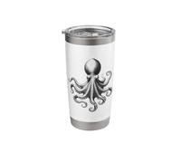 Stylized Black Silhouette Octopus with Flowing Tentacles Des Stainless Steel Insulated Tumbler