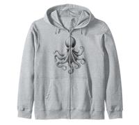Stylized Black Silhouette Octopus with Flowing Tentacles Des Zip Hoodie