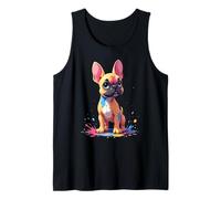 Stylized Cartoon Frenchie with Colorful Splatter Pattern Tank Top