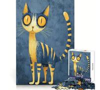 Stylized Cat Illustration with Yellow Eyes 1000 Pieces Jigsaws Adults Puzzles Gifts Reason Skill Toy Stress Release Exact Cut Santa Wish List 50x75cm