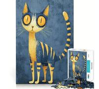 Stylized Cat Illustration with Yellow Eyes 1000 Pieces Jigsaws Adults Puzzles Gifts Reason Skill Toy Stress Release Exact Cut Santa Wish List 50x75cm