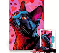 Stylized Cat Portrait with Hearts Background 1000 Piece Jigsaw Puzzles for Adults Jigsaw Logic Toy Indoor Play Precision Cut Cherished Gift 38x26cm