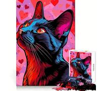 Stylized Cat Portrait with Hearts Background 1000 Piece Jigsaw Puzzles for Adults Jigsaw Logic Toy Indoor Play Precision Cut Cherished Gift 38x26cm