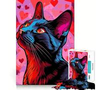 Stylized Cat Portrait with Hearts Background 1000 Pieces Jigsaws Adults Puzzles Gifts Reason Skill Toy Stress Release Exact Cut Santa Wish List 50x75cm