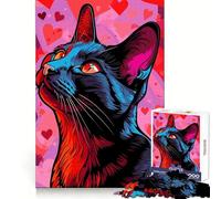 Stylized Cat Portrait with Hearts Background 1000 Pieces Jigsaws Adults Puzzles Gifts Reason Skill Toy Stress Release Exact Cut Santa Wish List 50x75cm