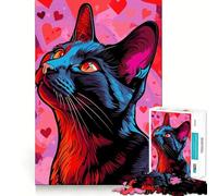 Stylized Cat Portrait with Hearts Background Jigsaw Puzzle for Adults 1000 Pieces Mind Exercise Toy Together Fun Precision Cut Unique Gift 38x52cm