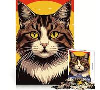 Stylized Cat Portrait with Warm Background 1000 Piece Jigsaw Puzzle for Teenagers Mind Game Toy Stress Release Neat Cut Artistic Gift 38x52cm