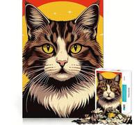 Stylized Cat Portrait with Warm Background 1000 Piece Jigsaw Puzzle for Teenagers Mind Game Toy Stress Release Neat Cut Artistic Gift 38x52cm