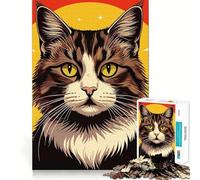 Stylized Cat Portrait with Warm Background 1000 Piece Jigsaw Puzzles for Adults Teenagers Memory Gain Relaxed Mind Design Assembly 50x75cm