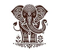 Stylized Circular Pattern of Elephants Surrounded by Baby Elephants Flowers and Leaves Wall Stickers Paster Paper 65.6x77.9cm Do not Damage The Wall Surface Coffee