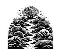 Stylized Coral Reef Ecosystem Depicting a Tree-Like School of Fish Wall Stickers Paster Paper 67.2x72cm Waterproof Black