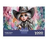 Stylized Cowgirl Recycled Paper Jigsaw Puzzle 1000 Piece Watercolor Splatter Memory Improvement Party Game 52x38cm/1000pcs