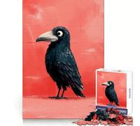 Stylized Crow Illustration on Red Background 1000 Piece Jigsaw Puzzles for Teenagers Cognitive Toy Slow Enjoy Premium Edge Santa Wish Pick 38x26cm