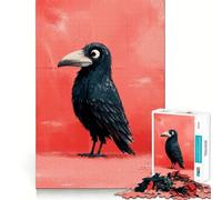 Stylized Crow Illustration on Red Background 1000 Piece Jigsaw Puzzles for Teenagers Cognitive Toy Slow Enjoy Premium Edge Santa Wish Pick 38x52cm