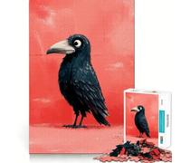 Stylized Crow Illustration on Red Background 1000 Piece Jigsaw Puzzles for Teenagers Cognitive Toy Slow Enjoy Premium Edge Santa Wish Pick 38x26cm
