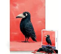 Stylized Crow Illustration on Red Background 1000 Pieces Jigsaw Puzzles for Adults Think Smart Toy Quiet Fun Accurate Cut 50x75cm
