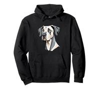 Stylized Great Dane Dog Head - Cartoon Animal Portrait Pullover Hoodie