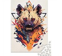 Stylized Hyena Portrait with Geometric Elements Adult 1000-Piece Jigsaw Puzzle, 70x50cm/1000pcs, for Progress Whenever Time Allows; Clean White Card Pieces for Sorting