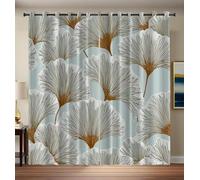 Stylized Lotus Leaf Blackout Curtains for Bedroom, Luxury Tranquility Thermal Eyelet Curtains, Printed Decoration Curtain for Living Room, 90.2 x 90.2 Inch (W X L), 2 Panels - Light Blue Brown
