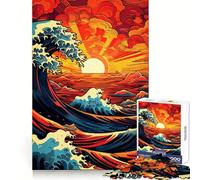 Stylized Ocean Waves at Sunset 1000 Piece Jigsaw Puzzles for Adults Jigsaw Think Toy Calm Relax Clean Cut Wall Art Decor 50x75cm