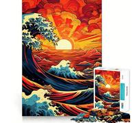 Stylized Ocean Waves at Sunset 1000 Piece Jigsaws for Teenagers Mind Exercise Toy Mental Relax Design Assembly Santa Wish List 38x26cm