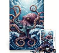 Stylized Octopus in Ocean Waves 1000 Pieces Jigsaw Puzzles for Adults Recall Upgrade Stress Relief Tight Cut Santa Wish Pick 38x52cm
