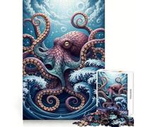Stylized Octopus in Ocean Waves 1000 Pieces Jigsaws Adults Puzzles Gifts Reason Skill Toy Stress Release Exact Cut Santa Wish List 50x75cm