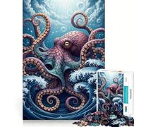 Stylized Octopus in Ocean Waves 1000 Pieces Jigsaws Adults Puzzles Gifts Reason Skill Toy Stress Release Exact Cut Santa Wish List 50x75cm