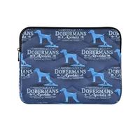 Stylized Silhouette Doberman Dog Blue Laptop and Tablet Bag, Puffy 13 Inch Laptop Sleeve for Women Men