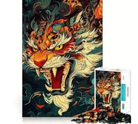 Stylized Tiger Portrait Jigsaw Puzzle 1000 Piece for Teenagers Recall Upgrade Relax Mind Clear Cut Fine Art Piece 50x75cm