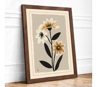 Stylized Trio Botanical Framed Wall Art Print A1 (84.1×59.4cm) Walnut, Wall Decor for Living Room, Bedroom, Office & Home, Ready to Hang, Art Gift